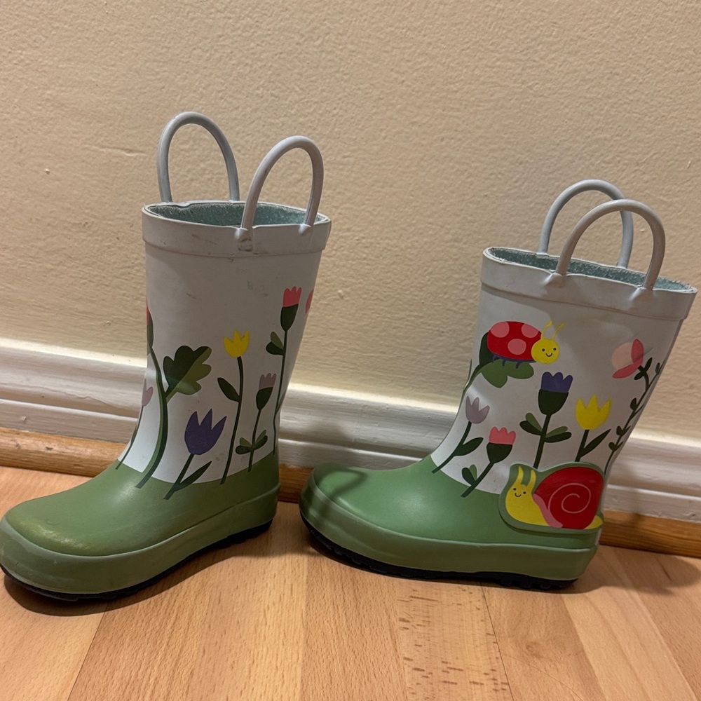 Kids Green Floral Rain Boots